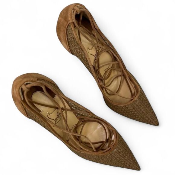 NWOT CHRISTIAN LOUBOUTIN Peropik Biscotto Mesh Red Bottom Stiletto Heels IT38.5 - Picture 2 of 12